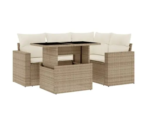 Sofos Komplektas Su Pagalvėlėmis, 5 Dalių, Smėlio, Poliratanas