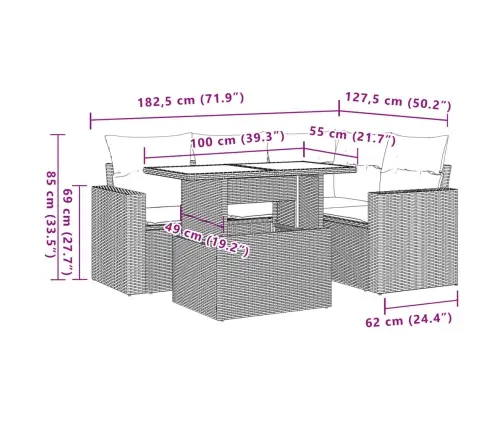5-Daļīgs Dārza Dīvāna Komplekts, Matrači, Bēša Pe Rotangpalma Vidaxl