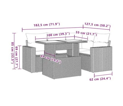 5-Daļīgs Dārza Dīvāna Komplekts Ar Matračiem, Pelēks Pe Pinums Vidaxl