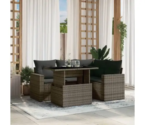 5-Daļīgs Dārza Dīvāna Komplekts Ar Matračiem, Pelēks Pe Pinums Vidaxl