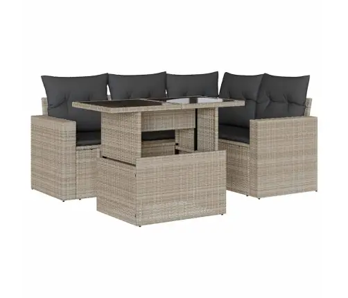 5-Osaline Aiamööblikomplekt Patjadega, Helehall, Polürotang