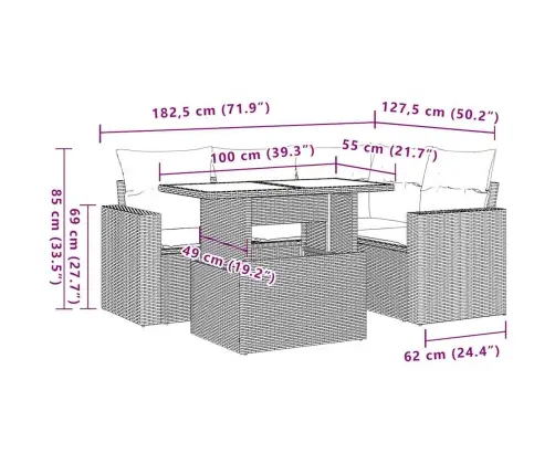 5-Osaline Aiamööblikomplekt Patjadega, Helehall, Polürotang