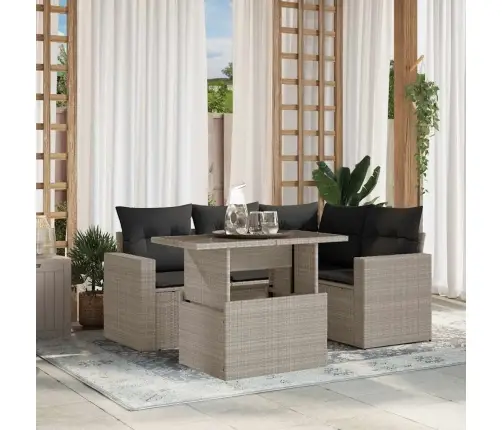 5-Osaline Aiamööblikomplekt Patjadega, Helehall, Polürotang