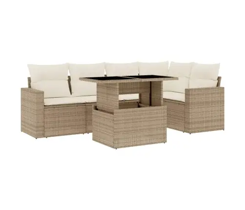 Sofos Komplektas Su Pagalvėlėmis, 6 Dalių, Smėlio, Poliratanas