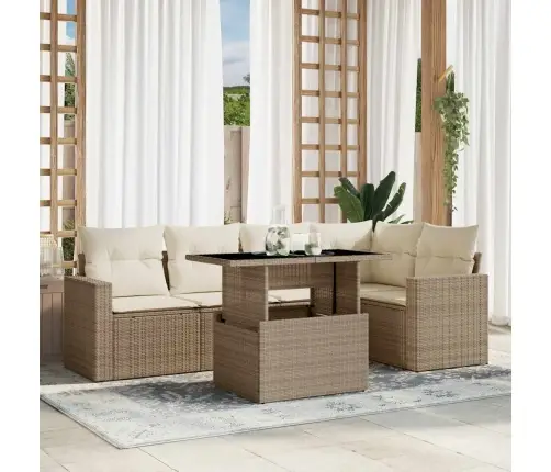 Sofos Komplektas Su Pagalvėlėmis, 6 Dalių, Smėlio, Poliratanas