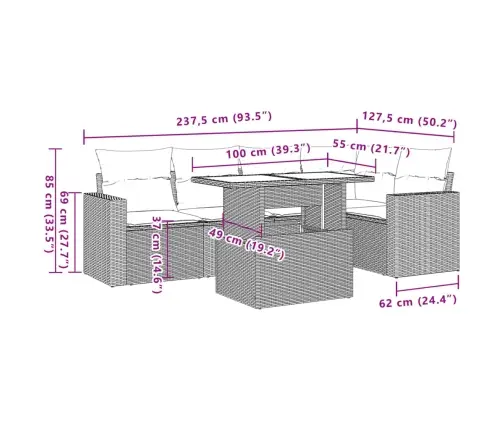 6-Daļīgs Dārza Dīvāna Komplekts, Matrači, Bēša Pe Rotangpalma Vidaxl