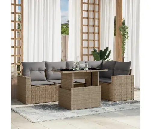 6-Daļīgs Dārza Dīvāna Komplekts, Matrači, Bēša Pe Rotangpalma Vidaxl