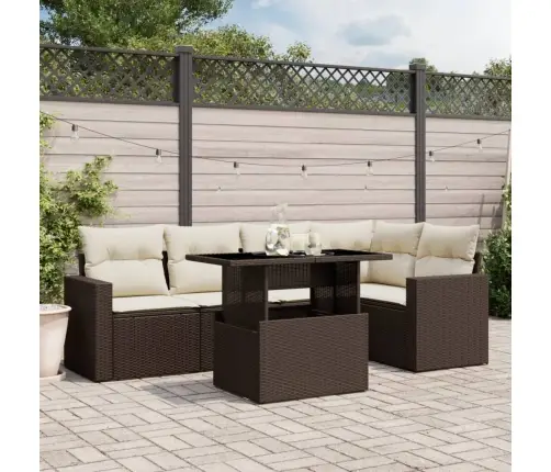 6-Daļīgs Dārza Dīvānu Komplekts, Matrači, Brūna Pe Rotangpalma Vidaxl