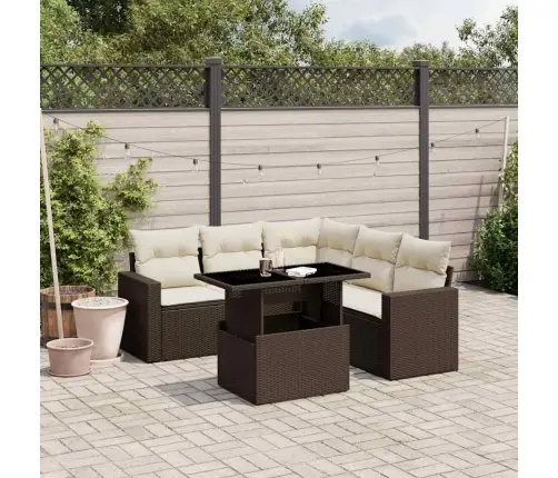 Sofos Komplektas Su Pagalvėlėmis, 6 Dalių, Rudas, Poliratanas