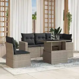 Sofos Komplektas Su Pagalvėlėmis, 6 Dalių, Pilkas, Poliratanas