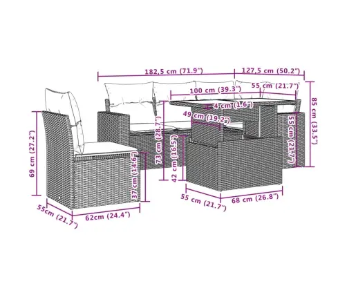 6-Daļīgs Dārza Dīvānu Komplekts, Matrači, Brūna Pe Rotangpalma Vidaxl