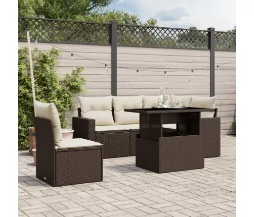 6-Daļīgs Dārza Dīvānu Komplekts, Matrači, Brūna Pe Rotangpalma Vidaxl