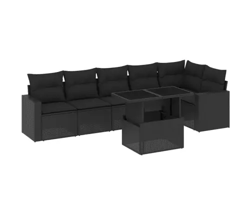 Sofos Komplektas Su Pagalvėlėmis, 7 Dalių, Juodas, Poliratanas