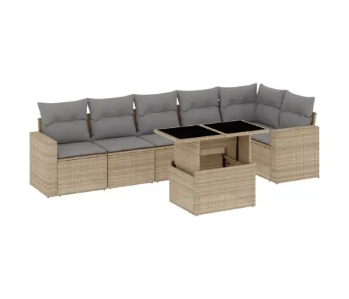 7-Daļīgs Dārza Dīvāna Komplekts, Matrači, Bēša Pe Rotangpalma Vidaxl