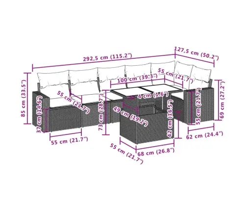 7-Daļīgs Dārza Dīvāna Komplekts, Matrači, Bēša Pe Rotangpalma Vidaxl
