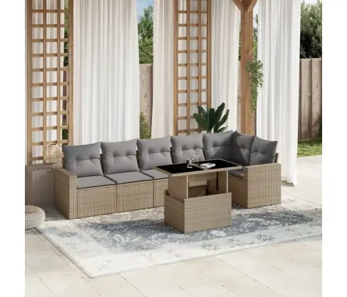 7-Daļīgs Dārza Dīvāna Komplekts, Matrači, Bēša Pe Rotangpalma Vidaxl