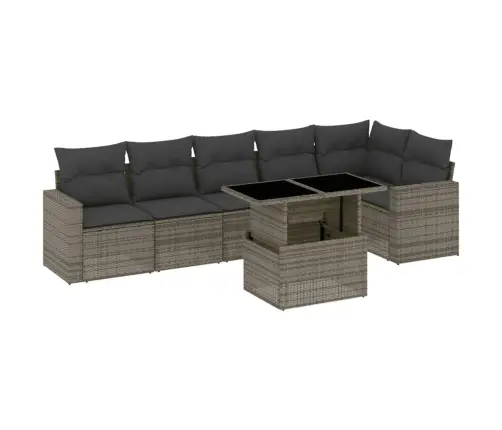 7-Daļīgs Dārza Dīvāna Komplekts, Matrači, Pelēka Pe Rotangpalma Vidaxl