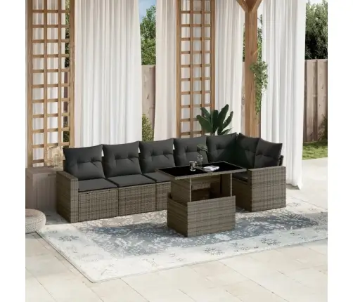 7-Daļīgs Dārza Dīvāna Komplekts, Matrači, Pelēka Pe Rotangpalma Vidaxl