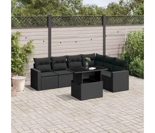 7-Daļīgs Dārza Dīvāna Komplekts Ar Matračiem, Melna Pe Vidaxl