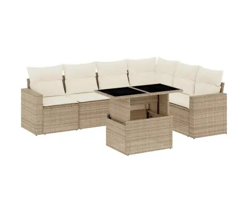 7-Daļīgs Dārza Dīvāna Komplekts, Matrači, Bēša Pe Rotangpalma Vidaxl