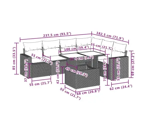 7-Daļīgs Dārza Dīvāna Komplekts, Matrači, Bēša Pe Rotangpalma Vidaxl