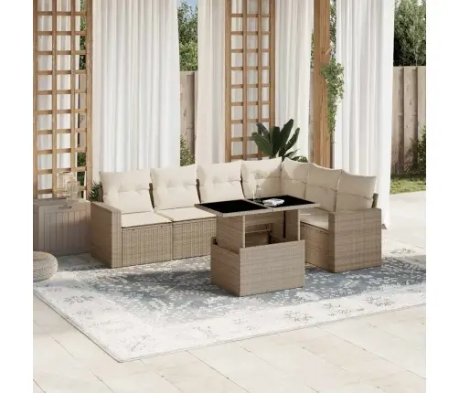 7-Daļīgs Dārza Dīvāna Komplekts, Matrači, Bēša Pe Rotangpalma Vidaxl