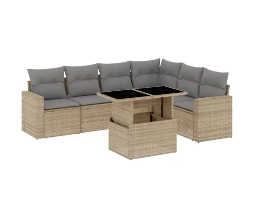 7-Daļīgs Dārza Dīvāna Komplekts, Matrači, Bēša Pe Rotangpalma Vidaxl