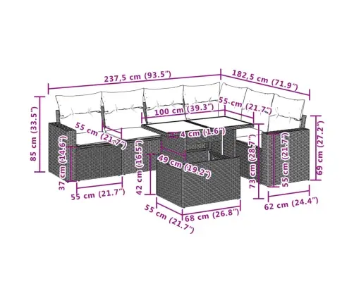 7-Daļīgs Dārza Dīvāna Komplekts, Matrači, Pelēka Pe Rotangpalma Vidaxl