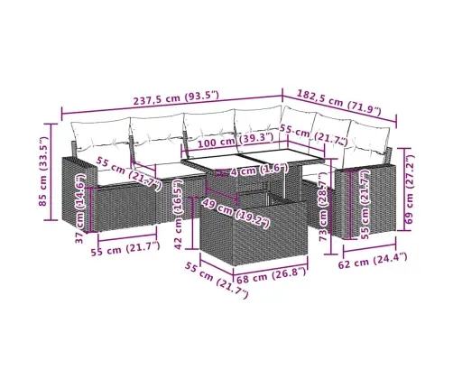 Sofos Komplektas Su Pagalvėlėmis, 7 Dalių, Pilkas, Poliratanas