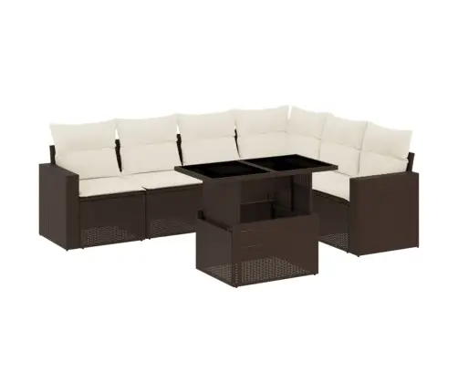 7-Daļīgs Dārza Dīvānu Komplekts, Matrači, Brūna Pe Rotangpalma Vidaxl