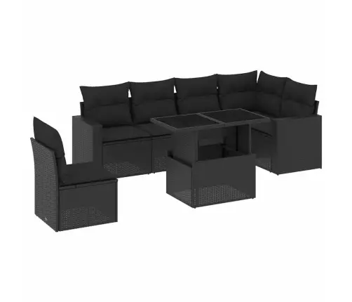 7-Daļīgs Dārza Dīvāna Komplekts Ar Matračiem, Melna Pe Vidaxl