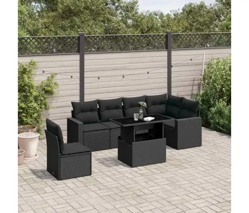 7-Daļīgs Dārza Dīvāna Komplekts Ar Matračiem, Melna Pe Vidaxl
