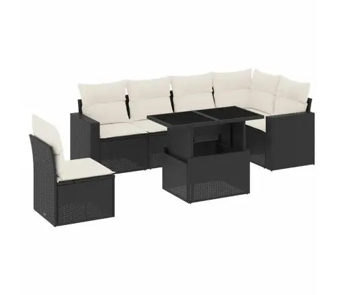 7-Daļīgs Dārza Dīvāna Komplekts Ar Matračiem, Melna Pe Vidaxl