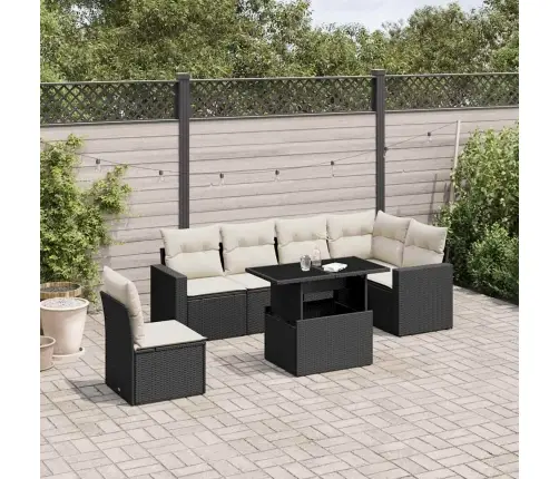 7-Daļīgs Dārza Dīvāna Komplekts Ar Matračiem, Melna Pe Vidaxl