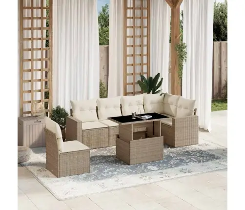 7-Daļīgs Dārza Dīvāna Komplekts, Matrači, Bēša Pe Rotangpalma Vidaxl