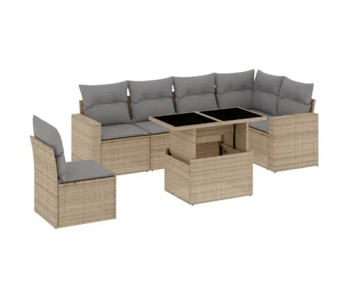 7-Daļīgs Dārza Dīvāna Komplekts, Matrači, Bēša Pe Rotangpalma Vidaxl