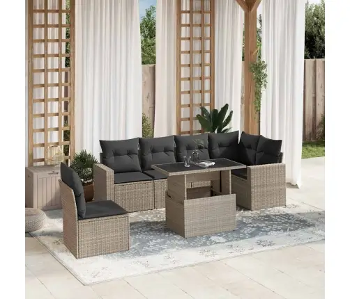 7-Osaline Aiamööblikomplekt Patjadega, Helehall, Polürotang