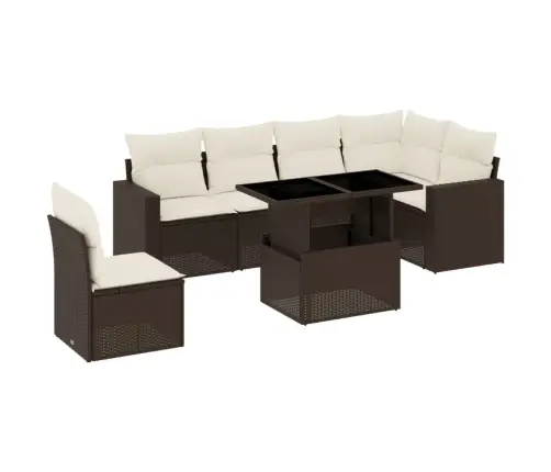 7-Daļīgs Dārza Dīvānu Komplekts, Matrači, Brūna Pe Rotangpalma Vidaxl