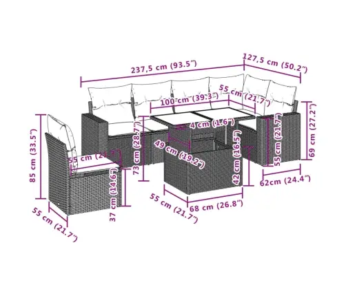 7-Daļīgs Dārza Dīvānu Komplekts, Matrači, Brūna Pe Rotangpalma Vidaxl