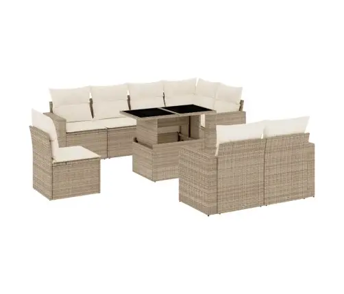 Sodo Komplektas Su Pagalvėlėmis, 9 Dalių, Smėlio, Poliratanas