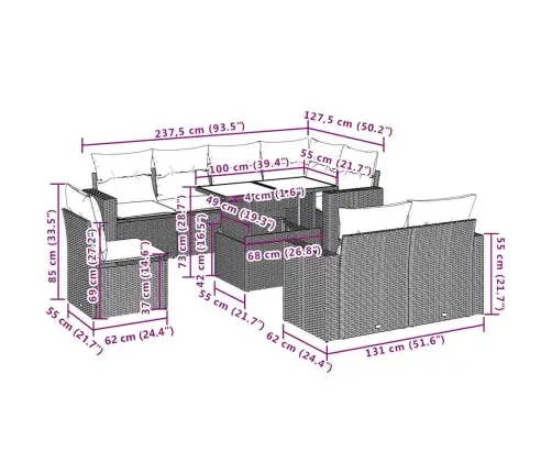 Sodo Komplektas Su Pagalvėlėmis, 9 Dalių, Smėlio, Poliratanas
