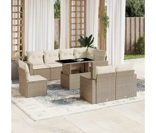 Sodo Komplektas Su Pagalvėlėmis, 9 Dalių, Smėlio, Poliratanas