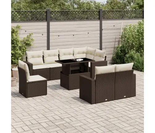 9-Daļīgs Dārza Dīvāna Komplekts, Matrači, Brūna Pe Rotangpalma Vidaxl