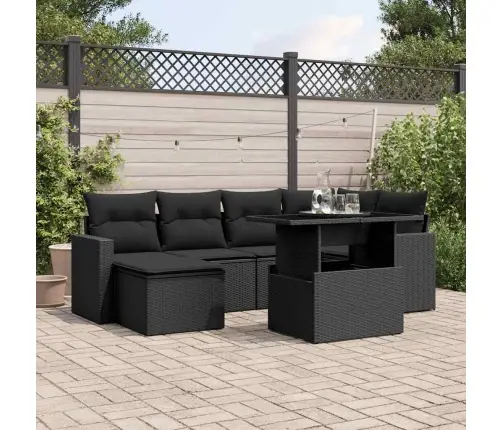 7-Daļīgs Dārza Dīvāna Komplekts Ar Matračiem, Melna Pe Vidaxl