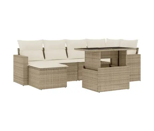 7-Daļīgs Dārza Dīvāna Komplekts, Matrači, Bēša Pe Rotangpalma Vidaxl