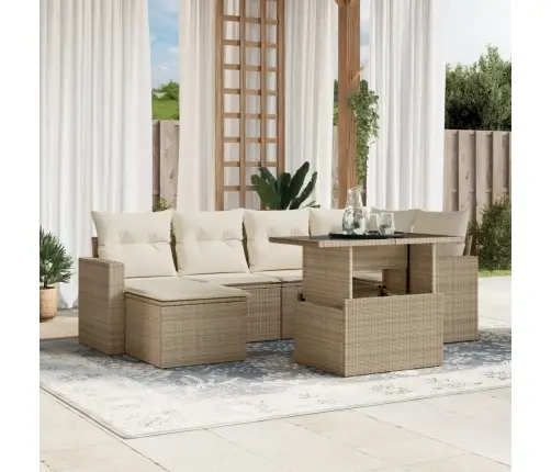 7-Daļīgs Dārza Dīvāna Komplekts, Matrači, Bēša Pe Rotangpalma Vidaxl