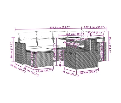 Sofos Komplektas Su Pagalvėlėmis, 7 Dalių, Rudas, Poliratanas
