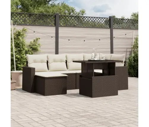 Sofos Komplektas Su Pagalvėlėmis, 7 Dalių, Rudas, Poliratanas