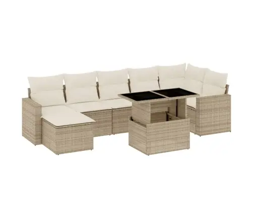 8-Daļīgs Dārza Dīvāna Komplekts, Matrači, Bēša Pe Rotangpalma Vidaxl