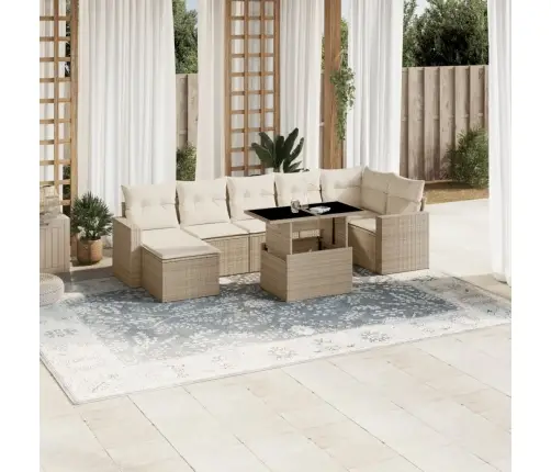 8-Daļīgs Dārza Dīvāna Komplekts, Matrači, Bēša Pe Rotangpalma Vidaxl